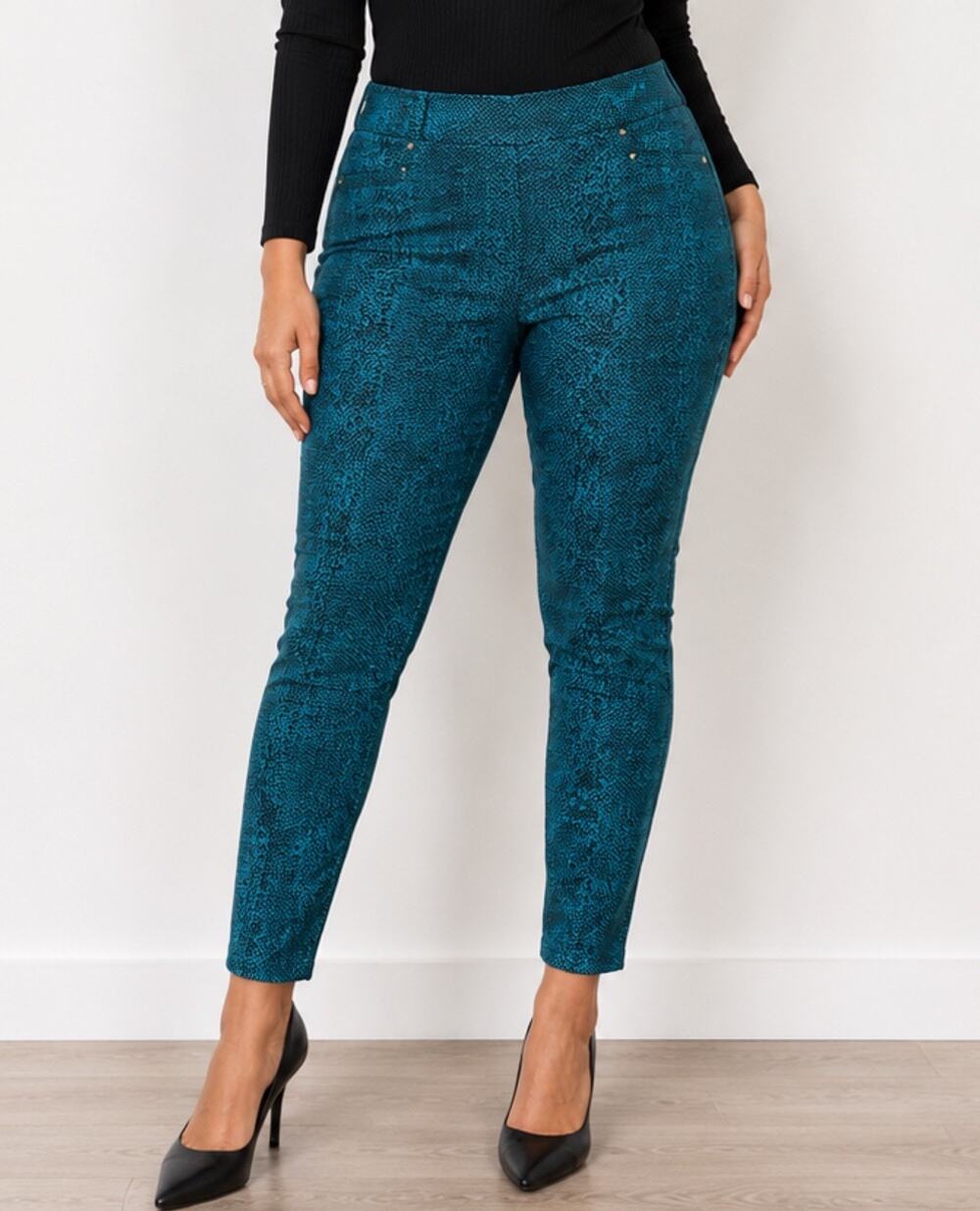 MICHAEL Michael Kors Womens XL Teal Snakeskin Print Skinny Pants Stretch